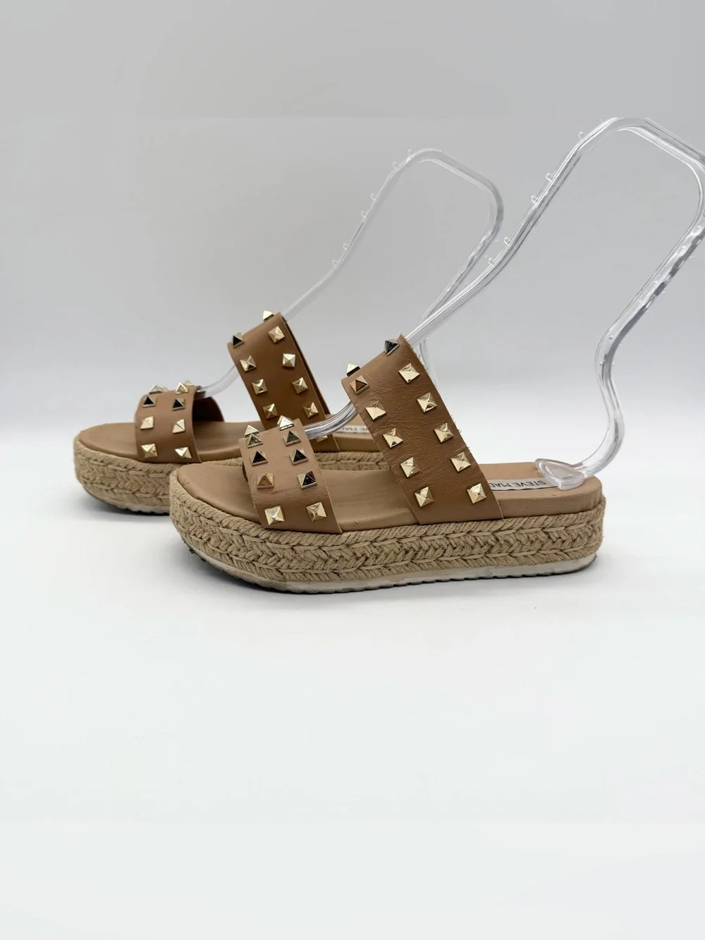 Steve Madden Jaime Studded Platform Espadrille Leather Strappy Sandals Tan Sz 6